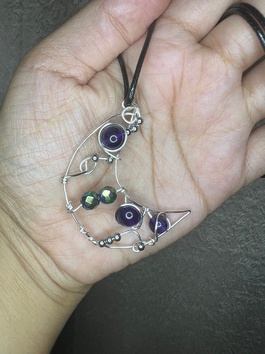 Amethyst & Rainbow Hematite Moon Pendant